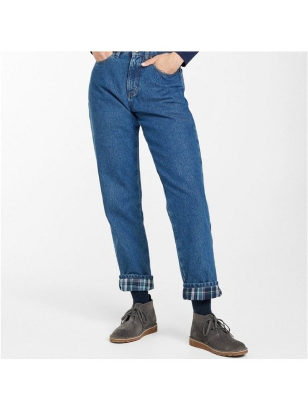 L.L.Bean Plaid Flannel Lined Relaxed Jeans Size 12 Cotton High Rise